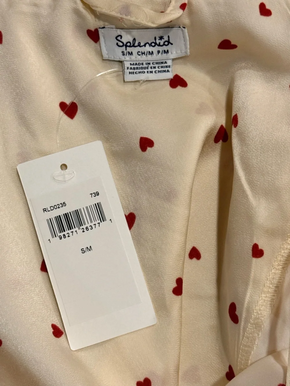 Splendid NWT Satin Kimono Robe Heart Print Ivory Cream Red Hearts S/M